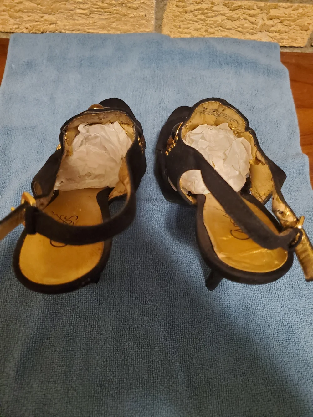 Carlos by Carlos Santana Black Suede Slingback Heels with Amber and Black Jewels